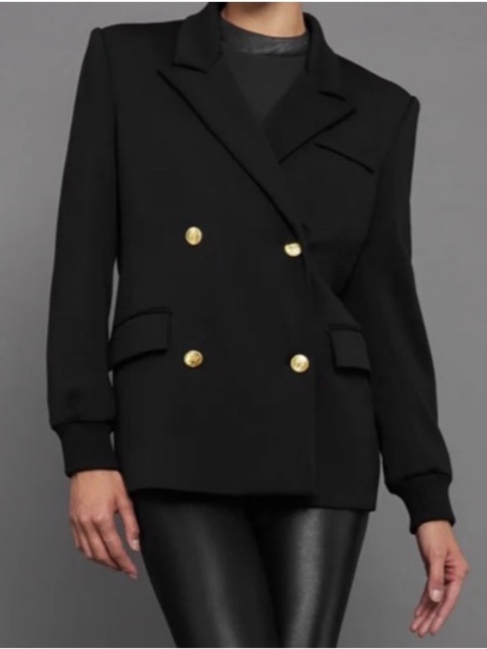 Carbon38 Navy Blue Casual Double-Breasted Blazer with Gold Buttons Baseball Cuff